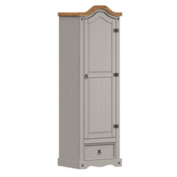 Mercers Furniture Corona Grey Wax 1 Door 1 Drawer Wardrobe Single Arch Top Solid Pine With Mexican Styling - thumbnail 3