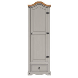 Mercers Furniture Corona Grey Wax 1 Door 1 Drawer Wardrobe Single Arch Top Solid Pine With Mexican Styling - thumbnail 2