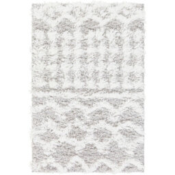 Livabliss Urban Shaggy-Geometric White Grey Soft Plush Pile Living Bedroom Rug 60 X 90 Cm Easy Care, Non Shedding - thumbnail 1
