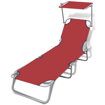 Walplus Folding Sun Lounger With Canopy Steel And Fabric Red - image 1