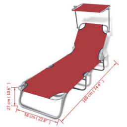 Walplus Folding Sun Lounger With Canopy Steel And Fabric Red - thumbnail 7