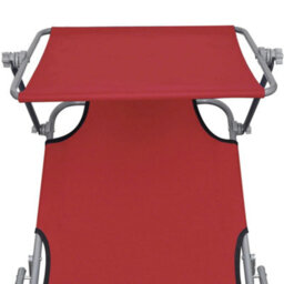 Walplus Folding Sun Lounger With Canopy Steel And Fabric Red - thumbnail 4