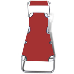 Walplus Folding Sun Lounger With Canopy Steel And Fabric Red - thumbnail 3