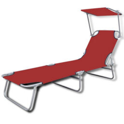 Walplus Folding Sun Lounger With Canopy Steel And Fabric Red - thumbnail 2