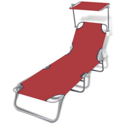 Walplus Folding Sun Lounger With Canopy Steel And Fabric Red - thumbnail 1