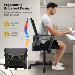Gainoom Home Office Black Chair Ergonomic Desk Chair Swivel Mesh Task Chair - thumbnail 9