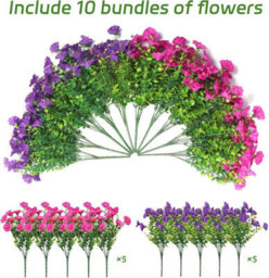10 Pack Uv - Resistant Outdoor Artificial Flowers - Hanging Artificial Plants (Fuchsia Purple) - thumbnail 3