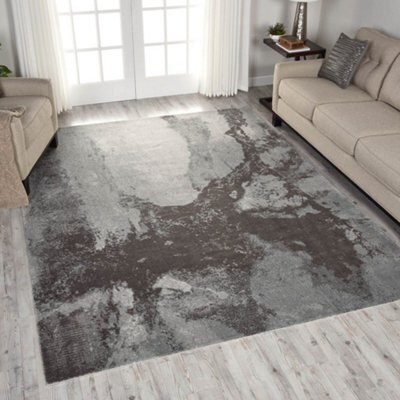 Grey Luxurious Modern Easy To Clean Viscose Wool Rug For Living Room, Bedroom - 236Cm X 297Cm