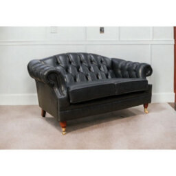 Chesterfield 2 Seater Old English Black Leather Sofa Settee Bespoke In Victoria Style - thumbnail 5