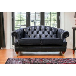 Chesterfield 2 Seater Old English Black Leather Sofa Settee Bespoke In Victoria Style - thumbnail 6