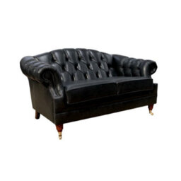 Chesterfield 2 Seater Old English Black Leather Sofa Settee Bespoke In Victoria Style - thumbnail 3