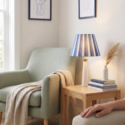 Happy Homewares Multi Blue Tone Striped Linen Coolie Lamp Shade With Cotton Inner - thumbnail 6