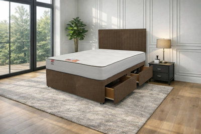 "Knight Sleep Emily Mocca Naples 2Ft6 Bed Set With Mattress, 2 Drawers Same Side & 24""headboard - Small Single" - image 1