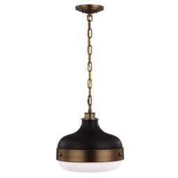 Luminosa Lighting Elstead Cadence 2 Light Dome Ceiling Pendant Antique Brass, Black, E27 - thumbnail 1