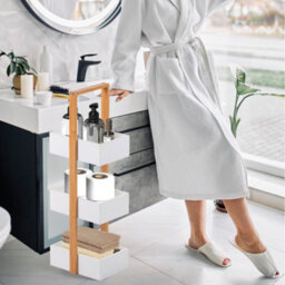 EHC Woodluv 3 Tier Robust Bamboo & Mdf Bathroom Bedroom Storage Caddy Unit, White - 25 X 18.5 X 70 (H) Cm - thumbnail 3