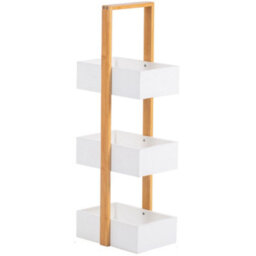 EHC Woodluv 3 Tier Robust Bamboo & Mdf Bathroom Bedroom Storage Caddy Unit, White - 25 X 18.5 X 70 (H) Cm
