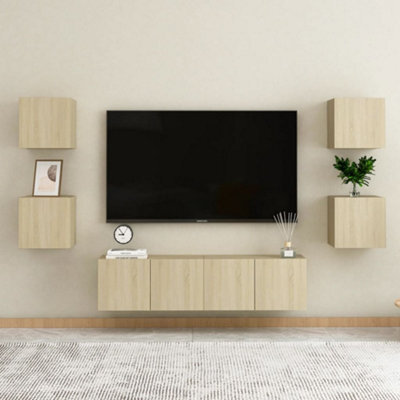 Walplus 6 Piece Tv Cabinet Set Sonoma Oak Engineered Wood - image 1