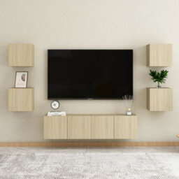 Walplus 6 Piece Tv Cabinet Set Sonoma Oak Engineered Wood - thumbnail 1