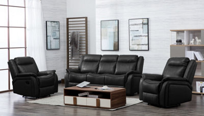 Furnishings For Less UK New Hampshire Black 3 Piece Sofa Suite Reclining Armchairs Leatherair Leather 3 + 1 + 1 - image 1