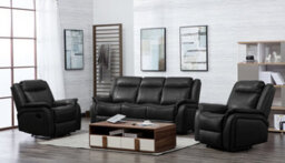 Furnishings For Less UK New Hampshire Black 3 Piece Sofa Suite Reclining Armchairs Leatherair Leather 3 + 1 + 1 - thumbnail 1