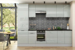 Impact Furniture Kitchen Cabinets Set 9 Units Tall Larder Pantry Storage Soft Close 300Cm Modern Light Grey Gloss Fitted Kitchen Star - thumbnail 1