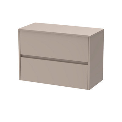 Balterley Chartley Contemporary Wall Hung 2 Drawer Vanity Unit With Laminate Worktop, 800mm, Taupe - image 1