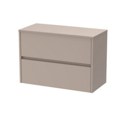 Balterley Chartley Contemporary Wall Hung 2 Drawer Vanity Unit With Laminate Worktop, 800mm, Taupe - thumbnail 1