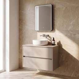Balterley Chartley Contemporary Wall Hung 2 Drawer Vanity Unit With Laminate Worktop, 800mm, Taupe - thumbnail 4