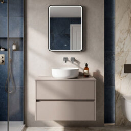 Balterley Chartley Contemporary Wall Hung 2 Drawer Vanity Unit With Laminate Worktop, 800mm, Taupe - thumbnail 3