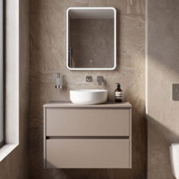 Balterley Chartley Contemporary Wall Hung 2 Drawer Vanity Unit With Laminate Worktop, 800mm, Taupe - thumbnail 2