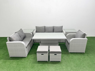 Fimous Pe Wicker 8 Seater Outdoor Rattan Furniture Sofa Sets Adjustable Lifting Dining Or Coffee Table Stool 2 Side Table - image 1