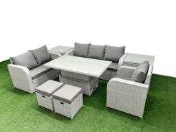 Fimous Pe Wicker 8 Seater Outdoor Rattan Furniture Sofa Sets Adjustable Lifting Dining Or Coffee Table Stool 2 Side Table - thumbnail 2