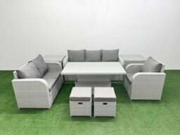 Fimous Pe Wicker 8 Seater Outdoor Rattan Furniture Sofa Sets Adjustable Lifting Dining Or Coffee Table Stool 2 Side Table - thumbnail 1