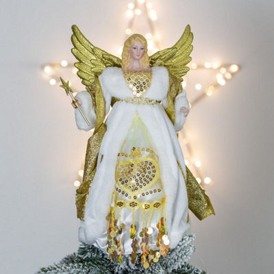 The Christmas Workshop 82050 Angel Tree Topper With Cream & Gold Dress - image 1