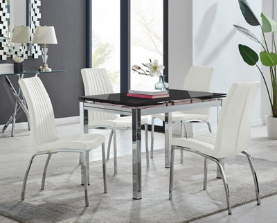 Furniturebox Uk Enna Black Glass Extending Dining Table And 4 White Isco Chairs - image 1