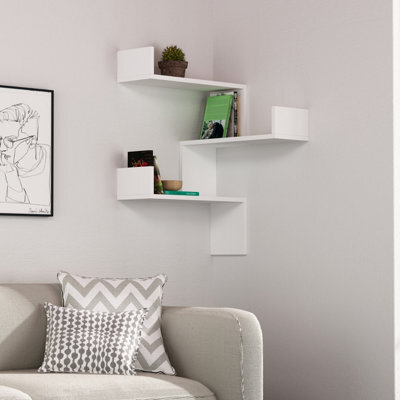Decortie Luksa Modern Wall Shelf Bookcase Wall Mounted Corner Zigzag Design White 60Cm - image 1