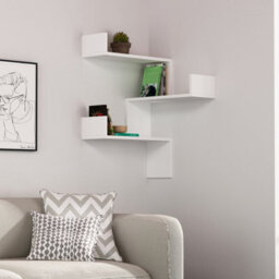 Decortie Luksa Modern Wall Shelf Bookcase Wall Mounted Corner Zigzag Design White 60Cm - thumbnail 1