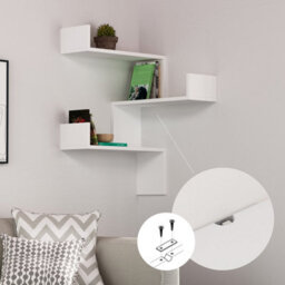 Decortie Luksa Modern Wall Shelf Bookcase Wall Mounted Corner Zigzag Design White 60Cm - thumbnail 6