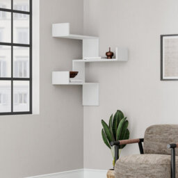 Decortie Luksa Modern Wall Shelf Bookcase Wall Mounted Corner Zigzag Design White 60Cm - thumbnail 4