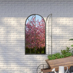 Mirroroutlet Summer View Metal Arch Shaped Opening Window Garden Mirror 140Cm X 75Cm - thumbnail 1
