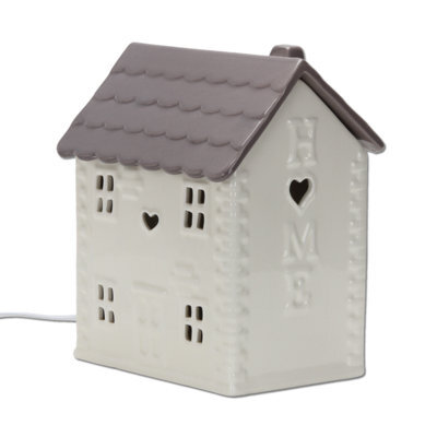 Ceramic House Table Lamp Cream Base With Brown Roof Soft Warm Light Practical And Energy Saving - image 1