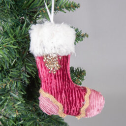 Shatchi 3Pcs Pink Burgundy Mini Santa Stocking 15Cm - Christmas Tree Hanging Decorations Ornaments Themed,3Pcs - thumbnail 4