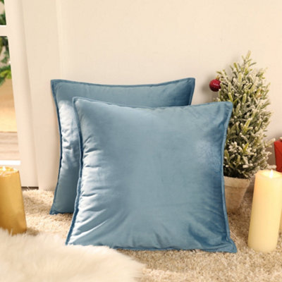 Deconovo Pack Of 2 Cushion Covers 60Cm X 60Cm 24X24 Inches Flanges Throw Pillowcases For Sofas With Invisible Zipper Slate Blue - image 1