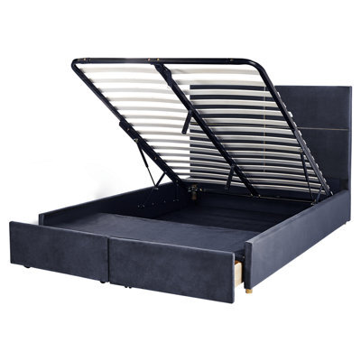 Beliani Ottoman Bed Velvet Vernoyes 160 X 200 Cm (Eu King Size) Black - image 1