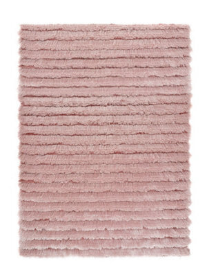 Rose Shaggy Rug, 30mm Thick Modern Rug, Handmade Rug, Plain Rose Striped Rug For Bedroom, & Dining Room-120Cm X 170Cm