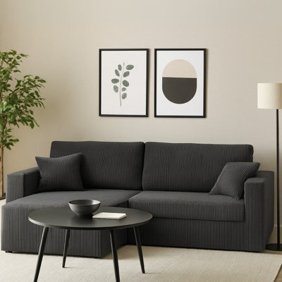 Karl L Maxi Corner Sofa Bed Corduroy Upholstery Storage Springs Universal Left Or Right Hand Side Design Dark Grey - image 1