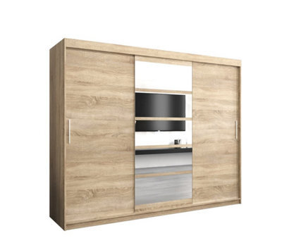 Arte Stylish Oak Sonoma Roma I Sliding Door Wardrobe W2500mm H2000mm D620mm Mirrored Elegant Storage Solution - image 1