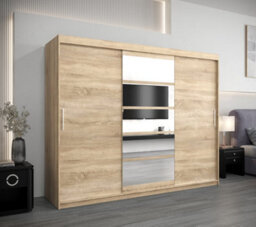 Arte Stylish Oak Sonoma Roma I Sliding Door Wardrobe W2500mm H2000mm D620mm Mirrored Elegant Storage Solution - thumbnail 2