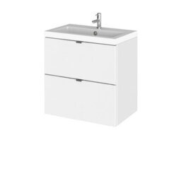 Hudson Reed Fusion Wall Hung 2 Drawer Vanity Unit & Polymarble Basin, Stylish Vanity Unit With Basin, Gloss White, 500mm - thumbnail 1