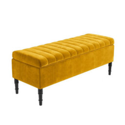 150Cm Paris Striped Ottoman Storage Bench- Plush Velvet Shoe Bench - Mustard Gold Upholstery Footstool With Storage - thumbnail 4